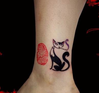 cats tattoo. Cool tribal cat tattoo