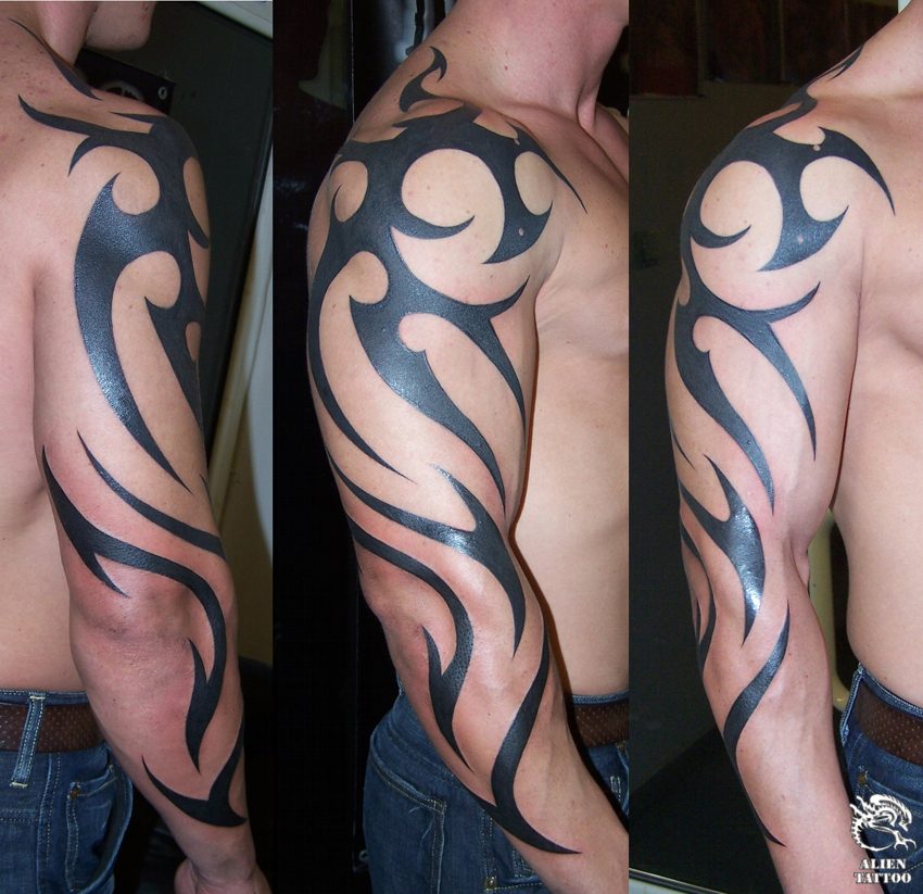 Tribal arm tattoos are easy to combine with other tattoos