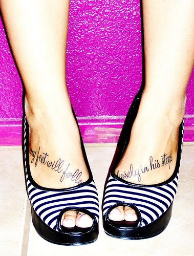 Double word designs on each foot tattoo words designs short life quotes
