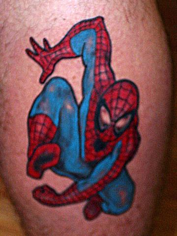 Old school Spiderman tattoo on calf