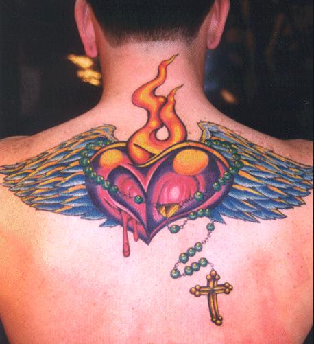 Wings flames and cross on